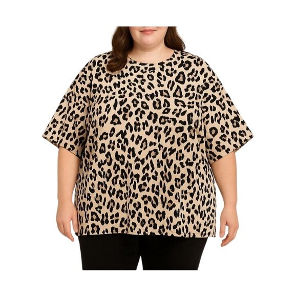 Shein Womens Plus Size 4XL Leopard Print Crewneck Short Sleeve Blouse Top - Picture 1 of 7